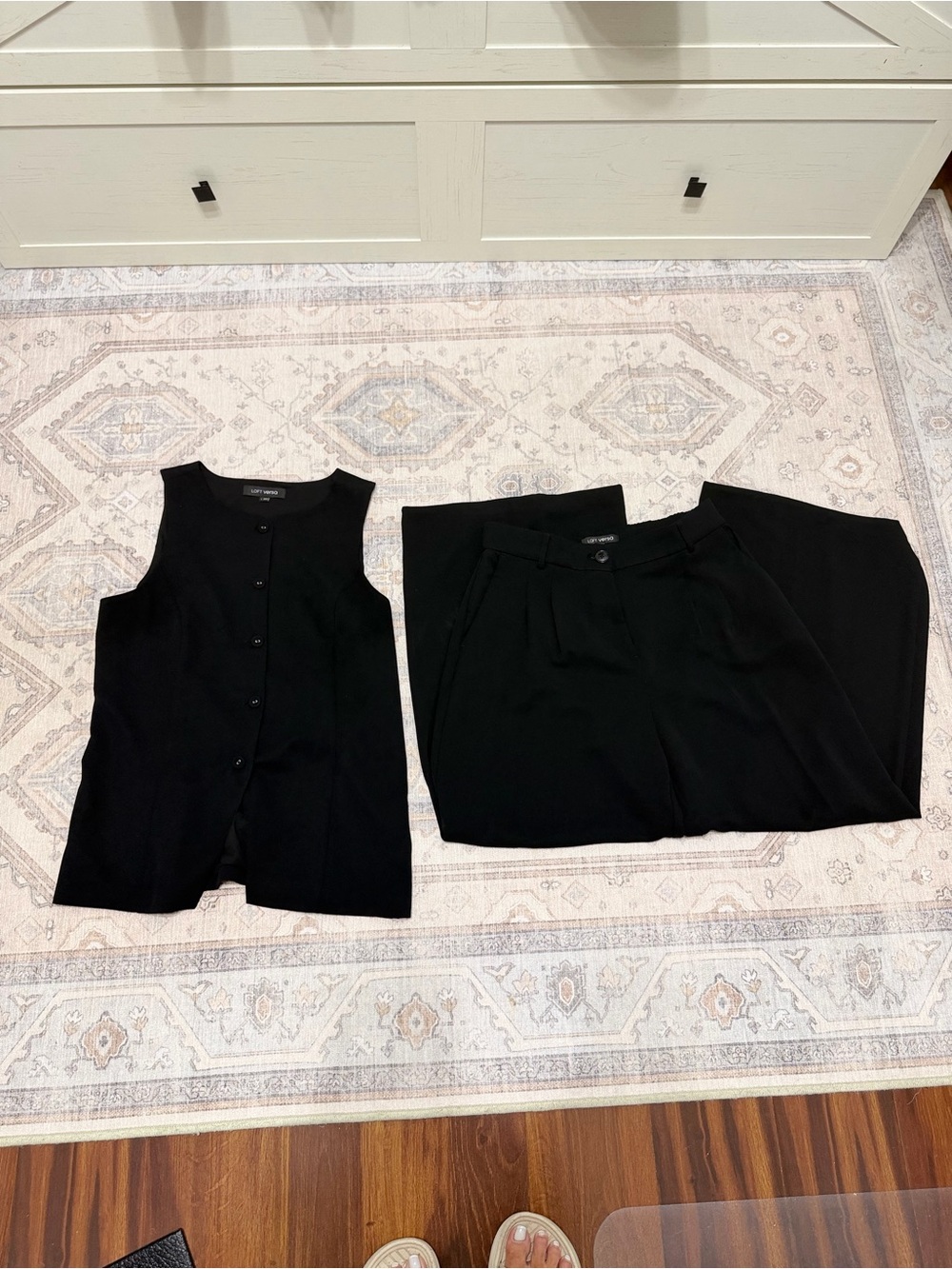 Loft Versa Black Sleeveless Button Front Top and Palazzo Pants Set